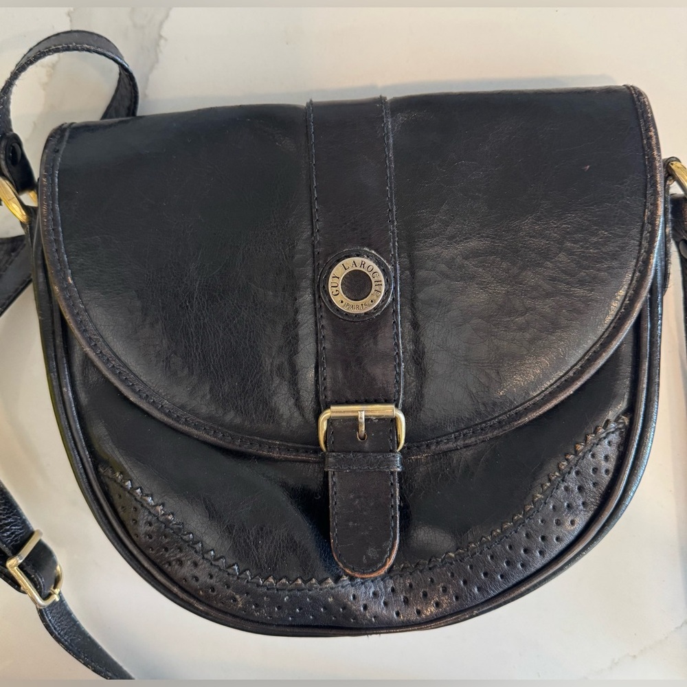 Vintage Guy LaRoche Paris crossbody shoulder saddle bag purse leather flap rare